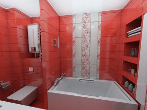 варианты дизайна интерьера ванной комнаты красного цвета    